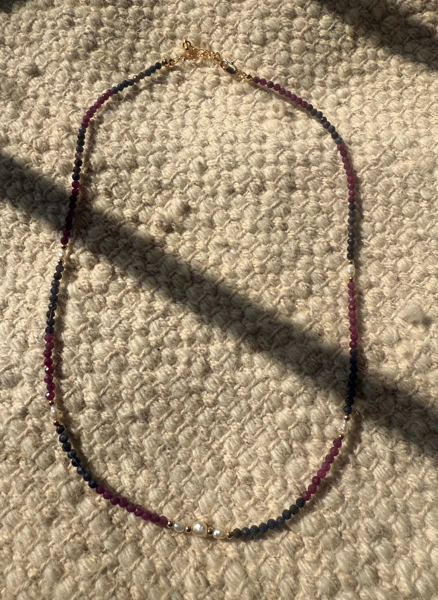 Ruby, Sapphire, and Pearl Necklace