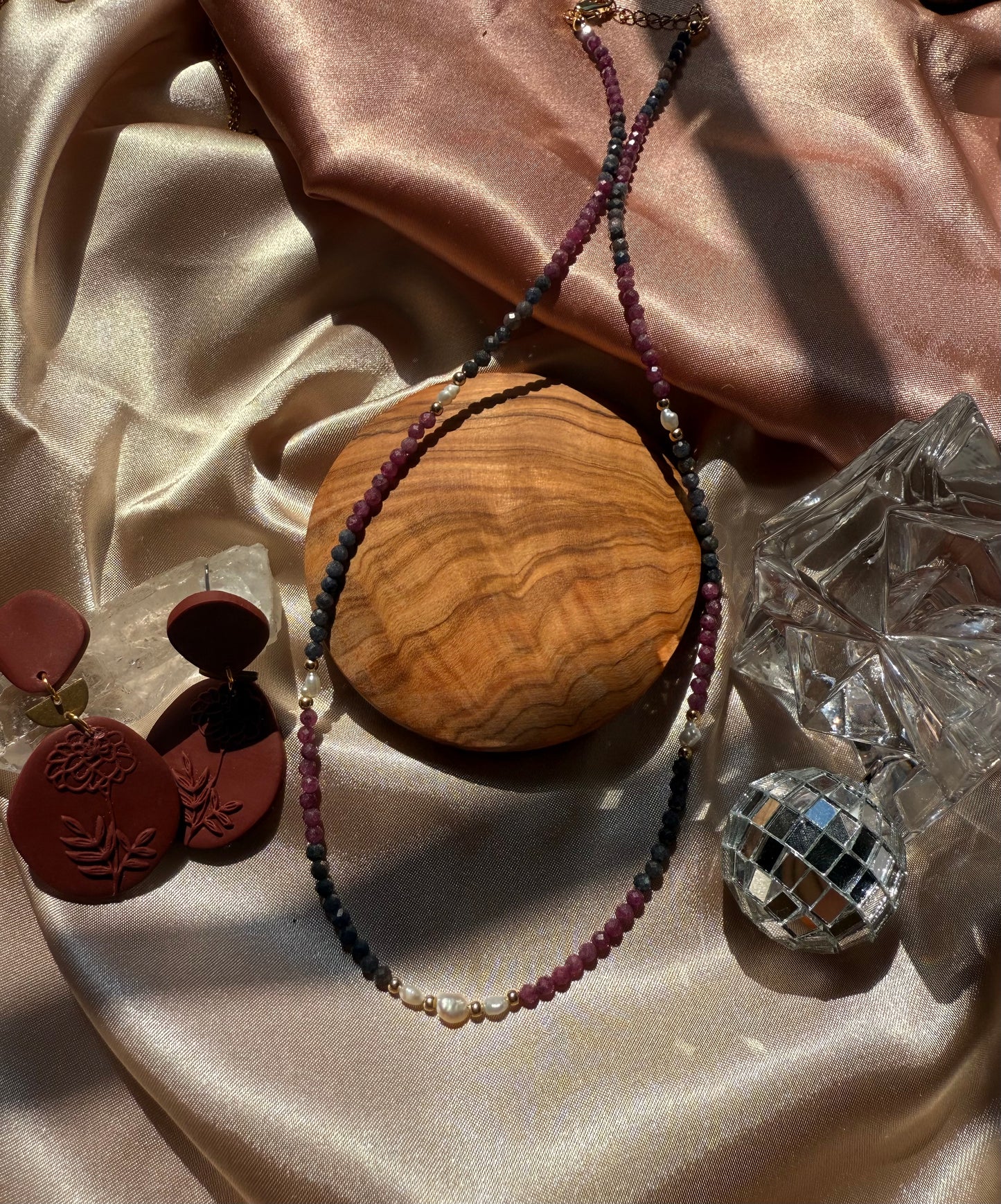 Ruby, Sapphire, and Pearl Necklace