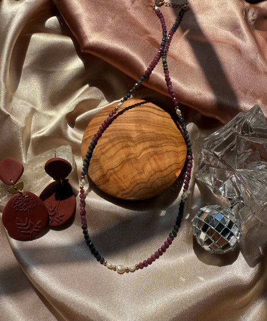 Ruby, Sapphire, and Pearl Necklace