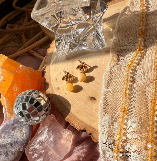 Yellow Jade Bee Studs