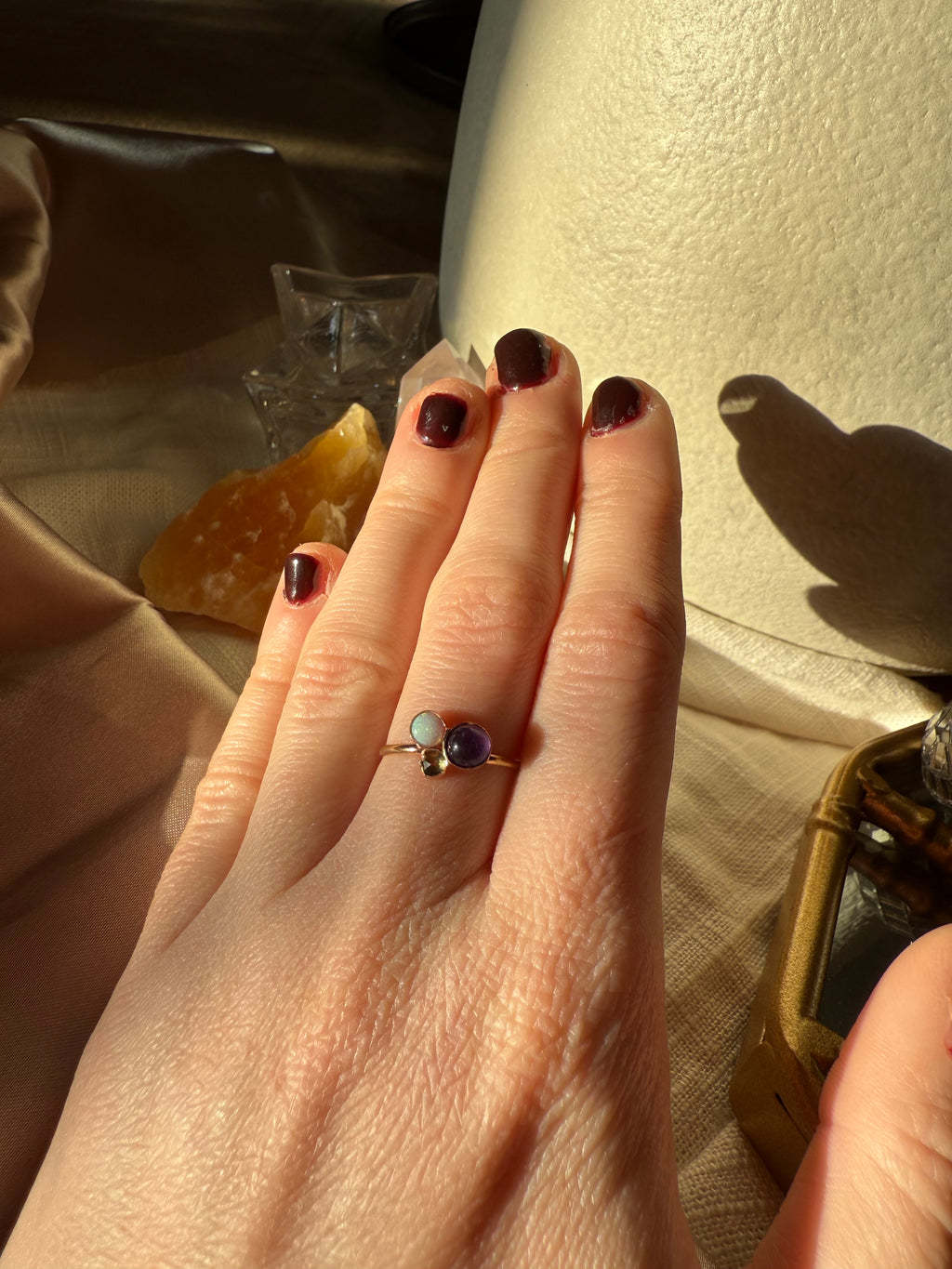 Amethyst, Opal, and Peridot Ring Size 6