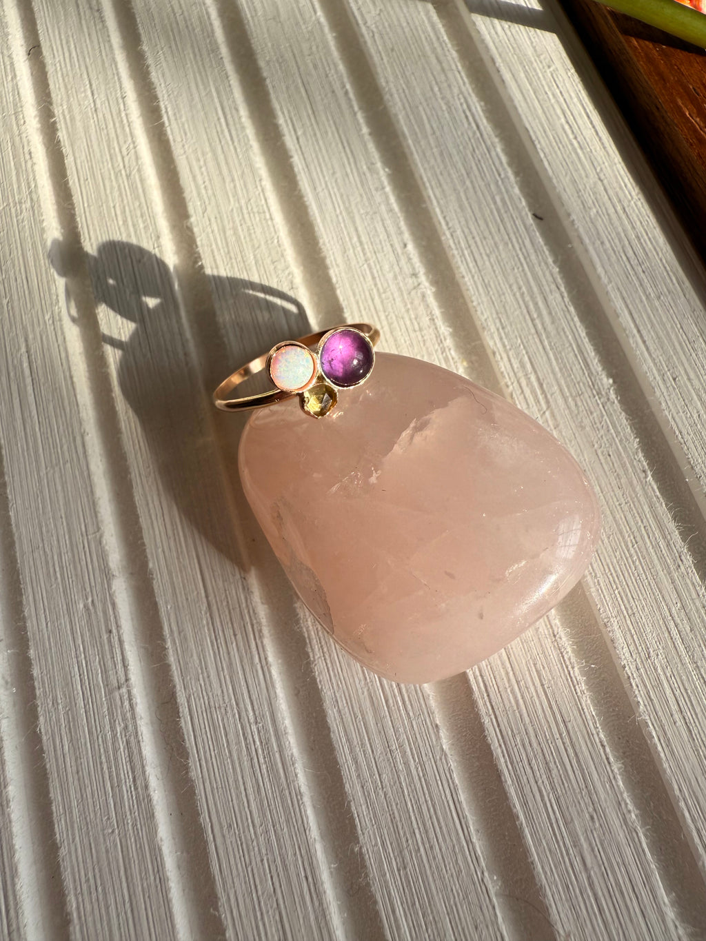 Amethyst, Opal, and Peridot Ring Size 6
