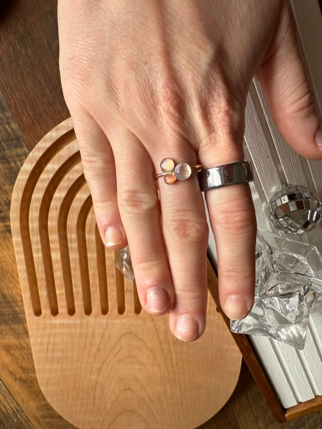 Triple Moonstone Ring
