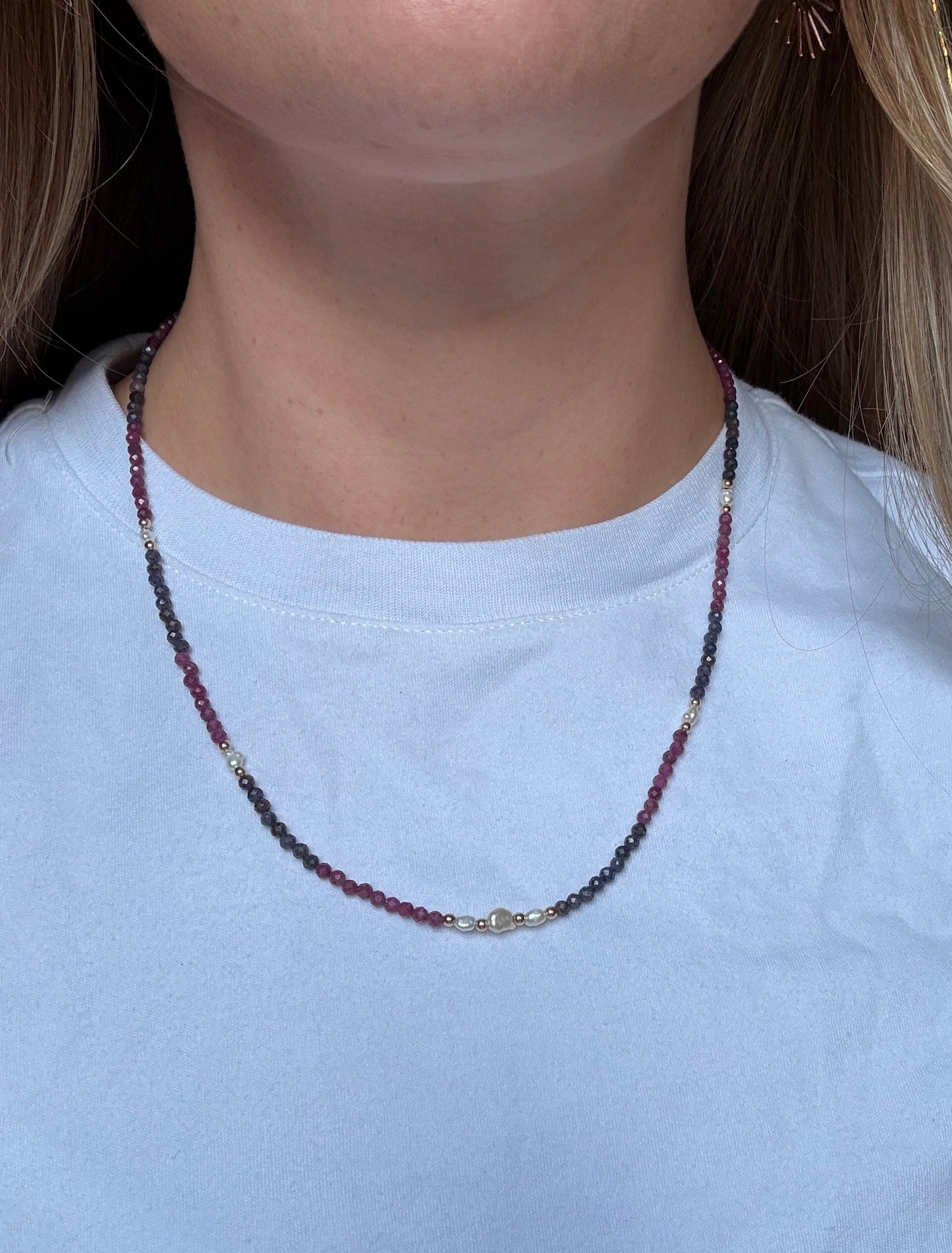 Ruby, Sapphire, and Pearl Necklace