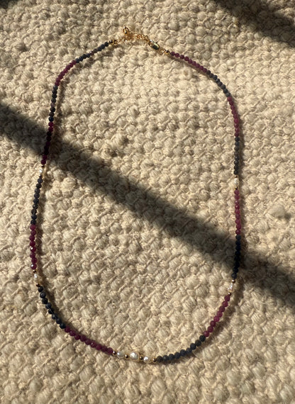 Ruby, Sapphire, and Pearl Necklace